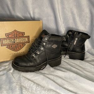 Harley Davidson Women's Leather Ankle Zip Biker Boots Booties
